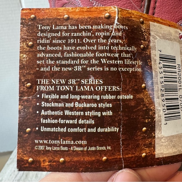 Tony Lama- NWT! Buckaroo Tall Pink/Brown Leather Cowgirl Boots- Sz. 7 - Picture 10 of 16